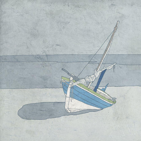 Sailboat Ashore White Modern Wood Framed Art Print by Mabat, Ynon