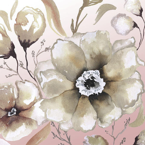 Neutral Flowers on Pink I Black Modern Wood Framed Art Print with Double Matting by Medley, Elizabeth