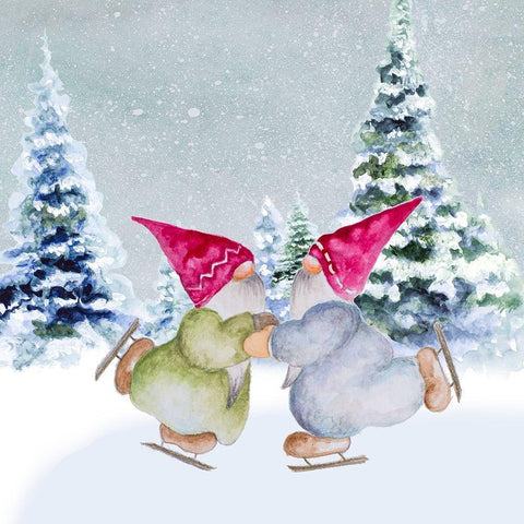 Gnomes Ice Skating II White Modern Wood Framed Art Print by Gaynor, Janice