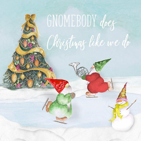 Gnomebody Does Christmas Like We Do Gold Ornate Wood Framed Art Print with Double Matting by Gaynor, Janice