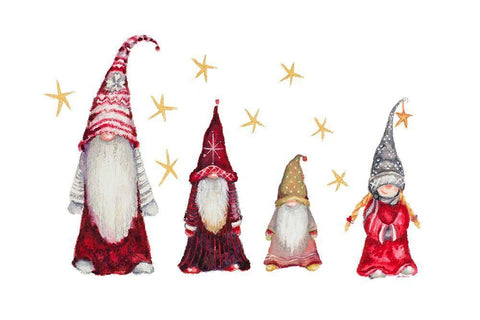 Gnome Family White Modern Wood Framed Art Print with Double Matting by Gaynor, Janice
