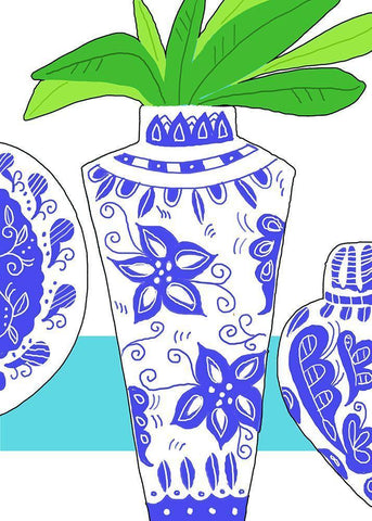 Blue Vase I White Modern Wood Framed Art Print with Double Matting by Mosher, Deidre