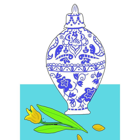 Blue Vase II White Modern Wood Framed Art Print by Mosher, Deidre