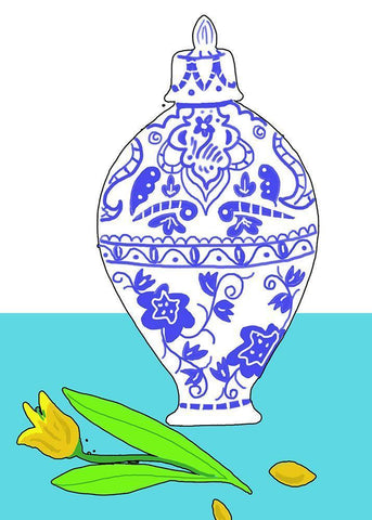 Blue Vase II Black Ornate Wood Framed Art Print with Double Matting by Mosher, Deidre
