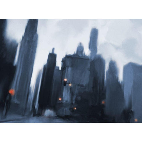 Foggy Evening in the City Black Modern Wood Framed Art Print with Double Matting by Meneely, Dan