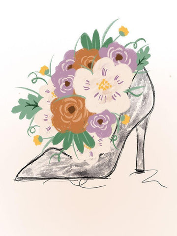 Floral Bloom Heel White Modern Wood Framed Art Print with Double Matting by Quach, Anna