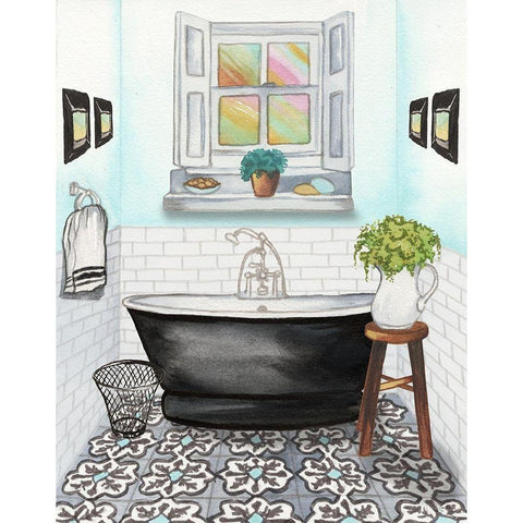 Boho Bath I Black Modern Wood Framed Art Print with Double Matting by Medley, Elizabeth