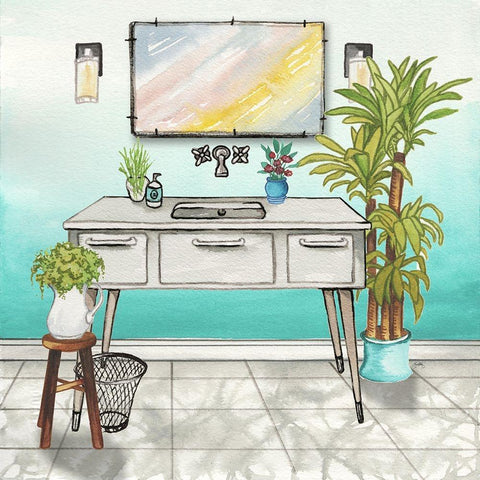 Plant House Bath Square II White Modern Wood Framed Art Print by Medley, Elizabeth