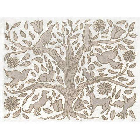 Animal Tree Gold Ornate Wood Framed Art Print with Double Matting by Medley, Elizabeth