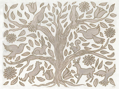 Animal Tree White Modern Wood Framed Art Print with Double Matting by Medley, Elizabeth