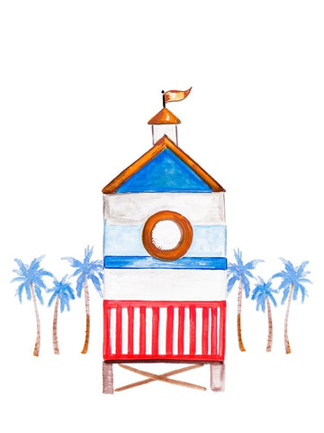 Lifeguard House III White Modern Wood Framed Art Print with Double Matting by Del Sol, Ani