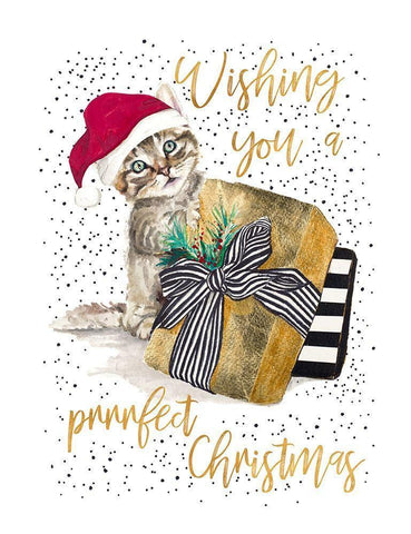 Wishing You A Prrrfect Christmas White Modern Wood Framed Art Print with Double Matting by Pinto, Patricia