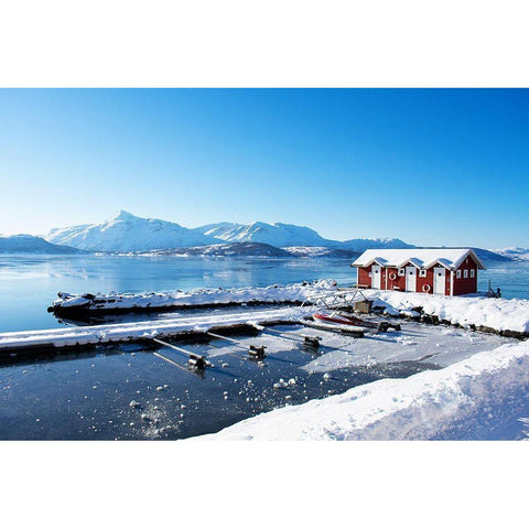 Fishing Dock on the Fjord Black Modern Wood Framed Art Print with Double Matting by Wilson, Kali