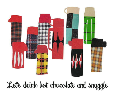 Lets Drink Hot Chocolate and Snuggle White Modern Wood Framed Art Print with Double Matting by Bucheli, Jen