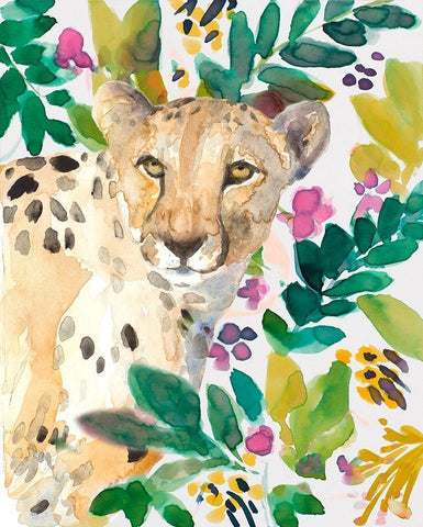 Garden Cheetah White Modern Wood Framed Art Print with Double Matting by Loreth, Lanie