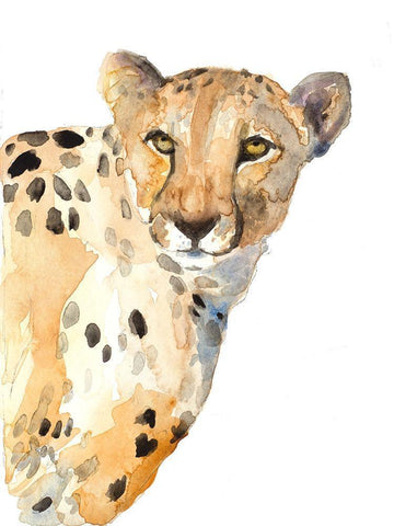 Standing Cheetah White Modern Wood Framed Art Print with Double Matting by Loreth, Lanie