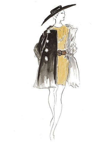 Fashion Sketch I White Modern Wood Framed Art Print with Double Matting by Pinto, Patricia