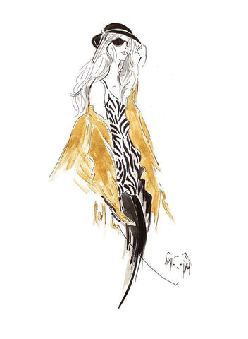 Fashion Sketch II White Modern Wood Framed Art Print with Double Matting by Pinto, Patricia