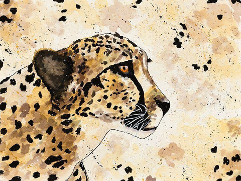 Cheetah Face Black Ornate Wood Framed Art Print with Double Matting by Torres, Melanie