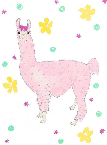 Pink Llama White Modern Wood Framed Art Print with Double Matting by Torres, Melanie