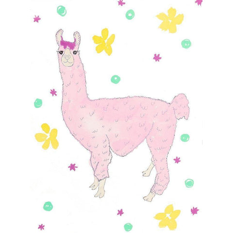 Pink Llama White Modern Wood Framed Art Print by Torres, Melanie