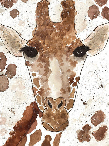 Giraffe Face White Modern Wood Framed Art Print with Double Matting by Torres, Melanie