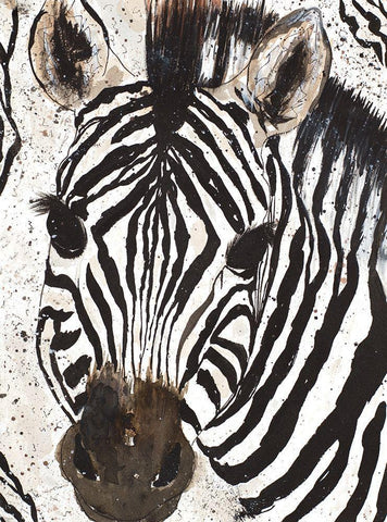 Zebra Face Black Ornate Wood Framed Art Print with Double Matting by Torres, Melanie