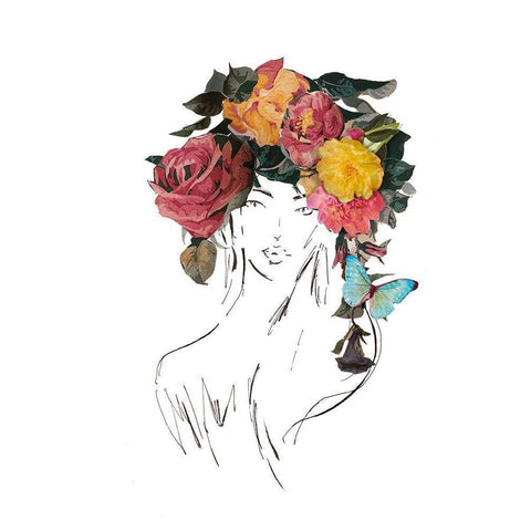 Head with Flowers I Gold Ornate Wood Framed Art Print with Double Matting by Pinto, Patricia