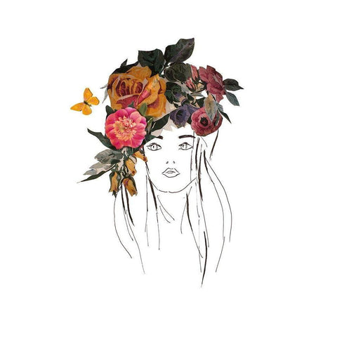 Head with Flowers II White Modern Wood Framed Art Print by Pinto, Patricia