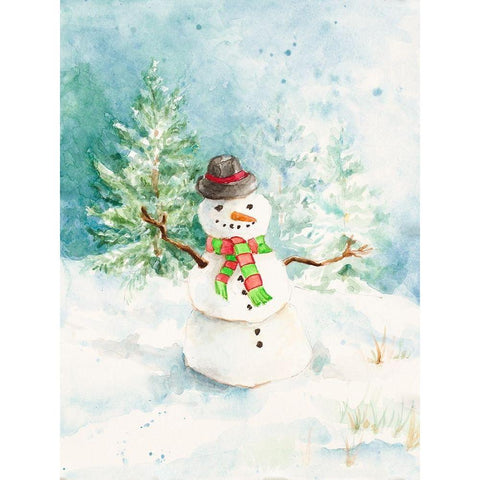 Snowman in the Pines Black Modern Wood Framed Art Print with Double Matting by Loreth, Lanie