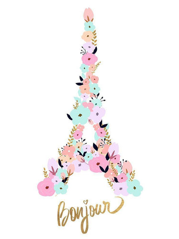 Bonjour White Modern Wood Framed Art Print with Double Matting by Quach, Anna