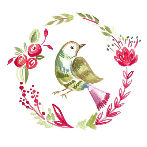 Little Bird Floral I Black Modern Wood Framed Art Print by Del Sol, Ani