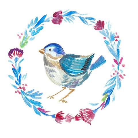 Little Bird Floral IV White Modern Wood Framed Art Print by Del Sol, Ani