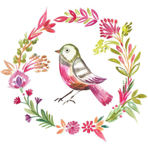 Little Bird FLoral II Black Modern Wood Framed Art Print with Double Matting by Del Sol, Ani