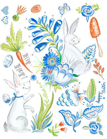 Happy Easter Bunnies White Modern Wood Framed Art Print with Double Matting by Del Sol, Ani