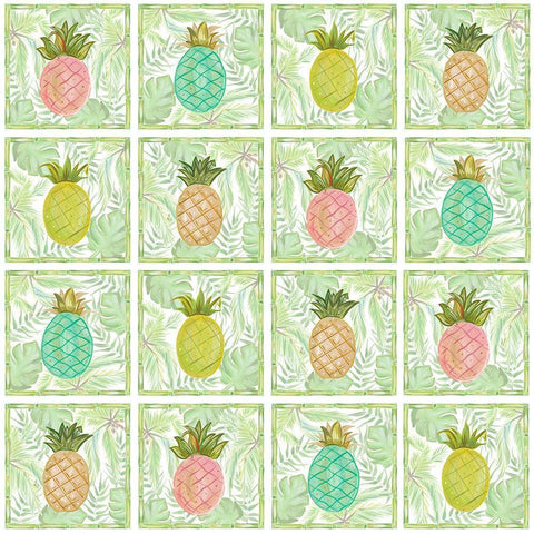 Tropical Pineapple Squares Black Modern Wood Framed Art Print by Del Sol, Ani