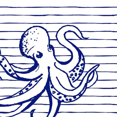 Blue Nautical on Stripes I Gold Ornate Wood Framed Art Print with Double Matting by Pinto, Patricia