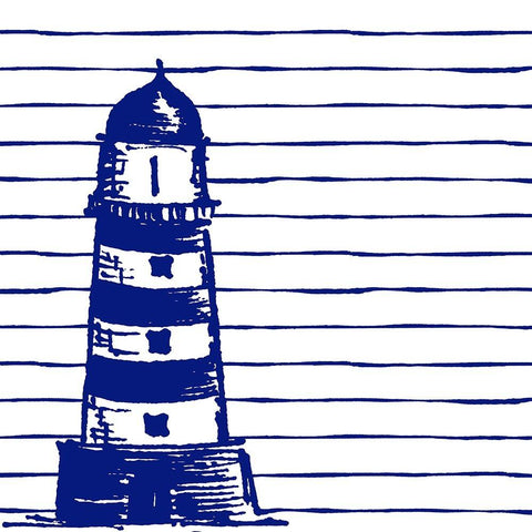 Blue Nautical on Stripes II Black Modern Wood Framed Art Print by Pinto, Patricia