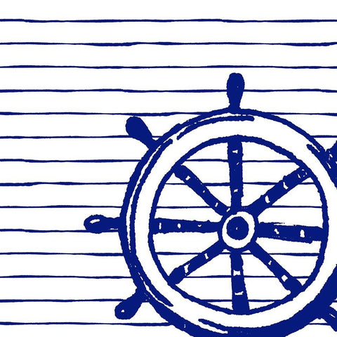 Blue Nautical on Stripes IV Black Modern Wood Framed Art Print by Pinto, Patricia