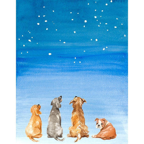 Four Dogs Star Gazing White Modern Wood Framed Art Print by Loreth, Lanie