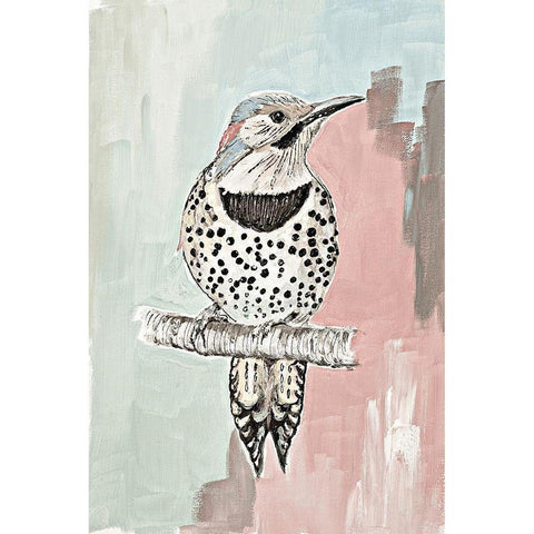 Beige Woodpecker I Black Modern Wood Framed Art Print with Double Matting by Pinto, Patricia