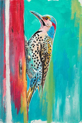 Woodpecker II White Modern Wood Framed Art Print with Double Matting by Pinto, Patricia