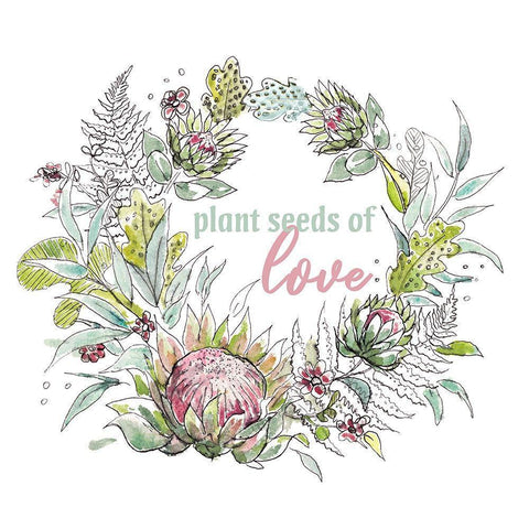 Proteas Inspirational Wreath I Black Modern Wood Framed Art Print with Double Matting by Pinto, Patricia