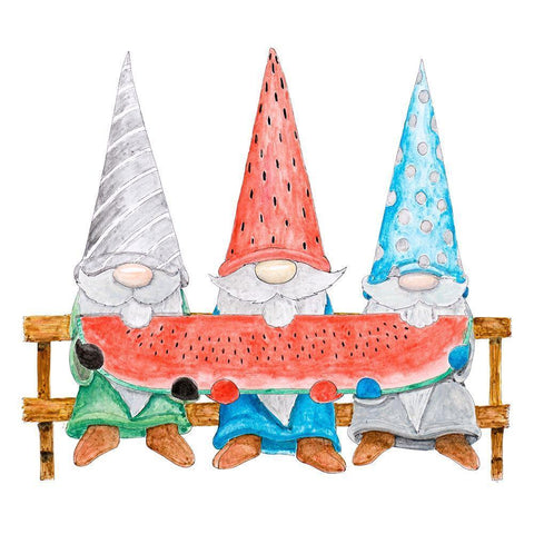 Watermelon Gnomes Black Ornate Wood Framed Art Print with Double Matting by Edwins, Hugo
