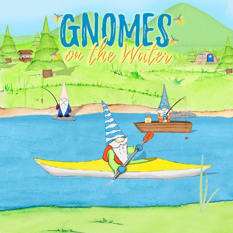Gnomes on the Water III Black Ornate Wood Framed Art Print with Double Matting by Edwins, Hugo