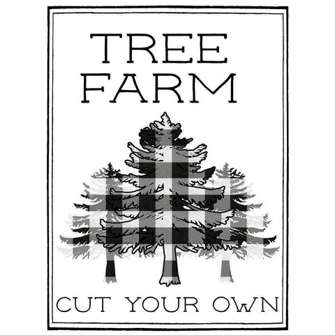 Tree Farm Buffalo Plaid Black Modern Wood Framed Art Print with Double Matting by Medley, Elizabeth