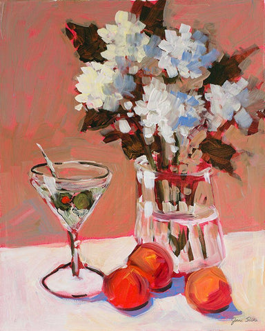 Flowers and Martini White Modern Wood Framed Art Print with Double Matting by Slivka, Jane