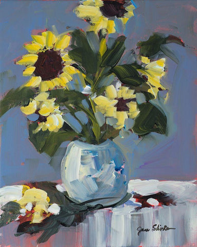 Sunflowers White Modern Wood Framed Art Print with Double Matting by Slivka, Jane