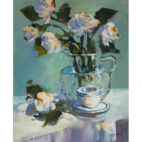 Flowers and Tea Black Modern Wood Framed Art Print by Slivka, Jane