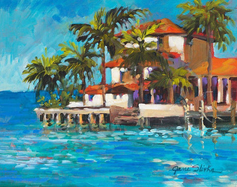 Island Beach House White Modern Wood Framed Art Print with Double Matting by Slivka, Jane
